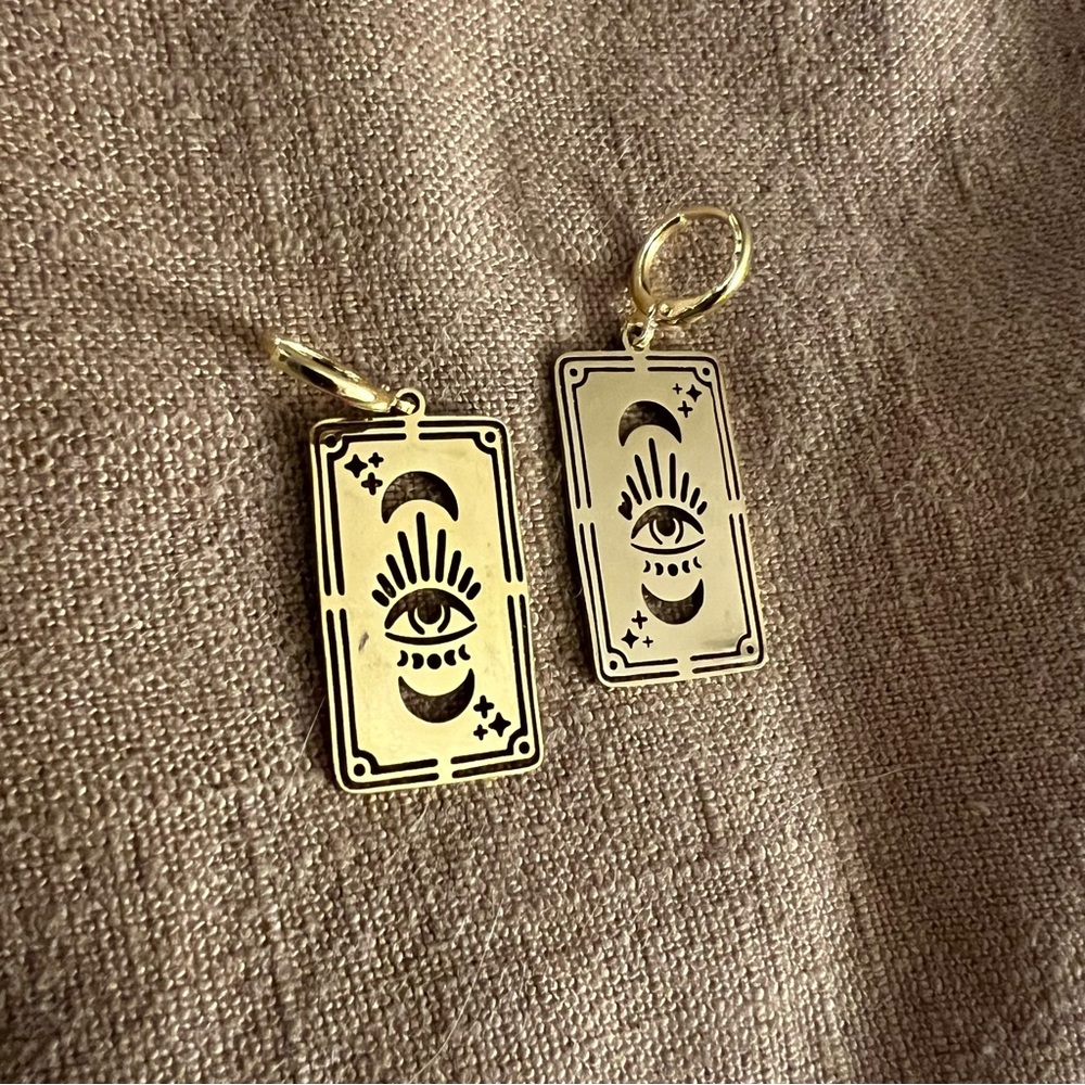 gold tarot card huggie hoop earrings
